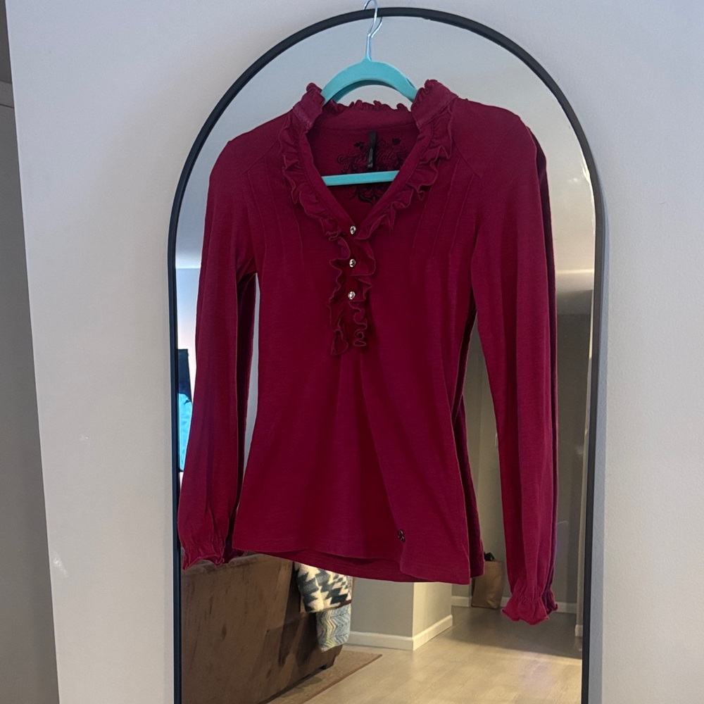 Buffalo David Bitton Crimson Ruffle Blouse - Picture 2 of 12